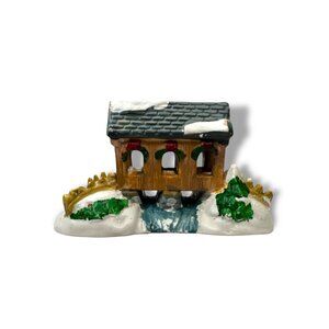 Vintage Ceramic Christmas Village Covered Bridge Winter Holiday